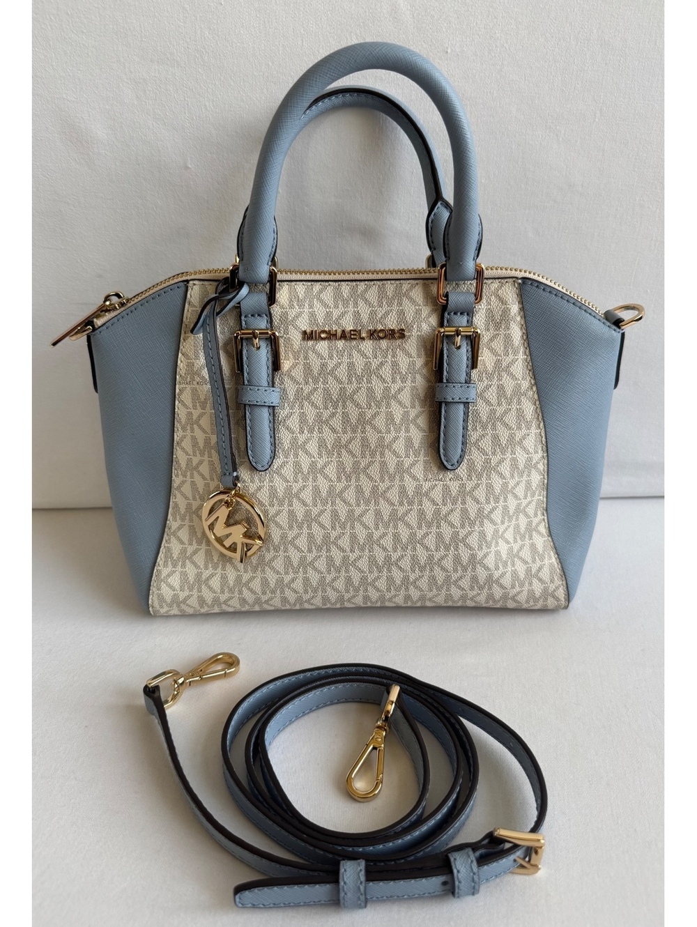 Michael Kors Light Blue Signature Satchel Shoulder Bag Gold Tone Hardware